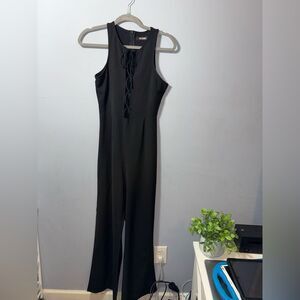 Missguided Solid Black Tie/Laced Front Sleeveless Jumpsuit Size US 4 EUC